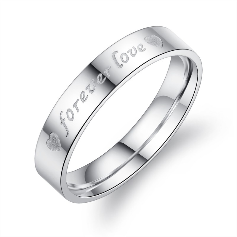 Titanium Silvery Ring For Couples Forever Love Engraved Simple and ...