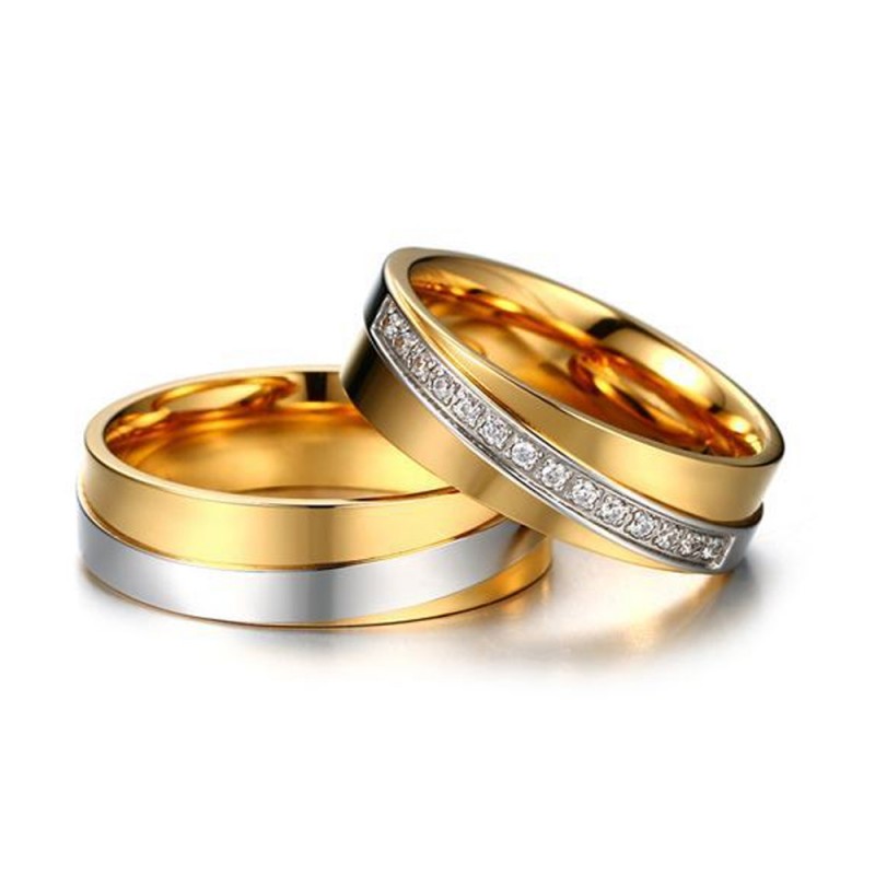 Titanium Golden Ring For Couples Inlaid Cubic Zirconia Vogue and Unique ...