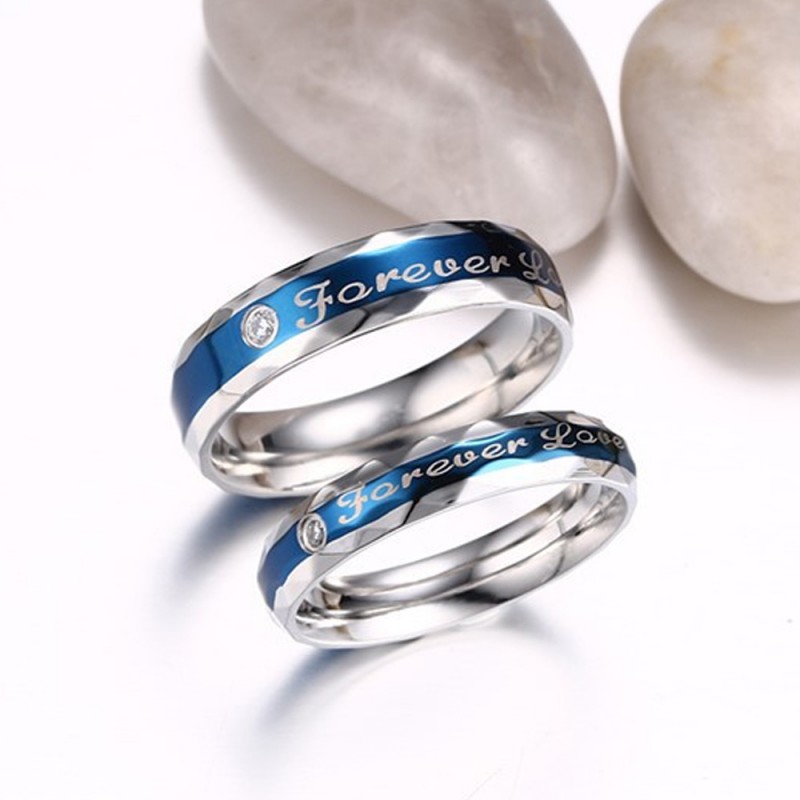 Titanium Blue Ring For Couples Forever Love Engraved Cutting Surface ...