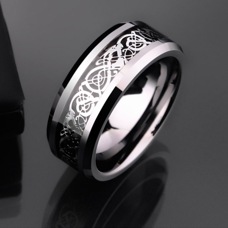 Tungsten Men's Black and Silvery Rings Dragon Pattern Cool Charming ...
