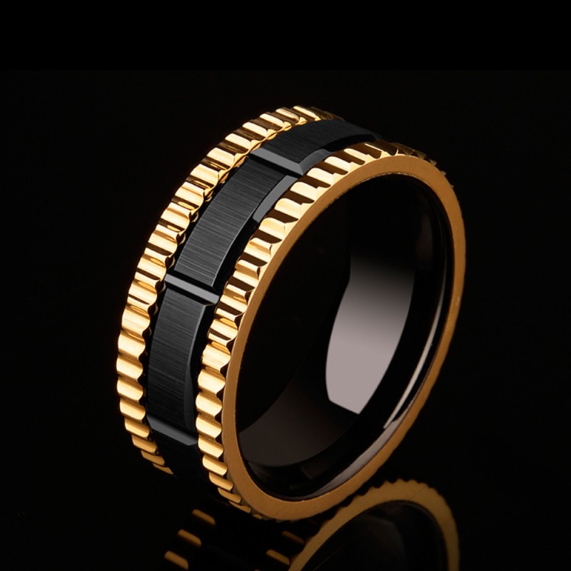 Tungsten Men's Black and Golden Ring Wheel Design Fashion and Highlight ...