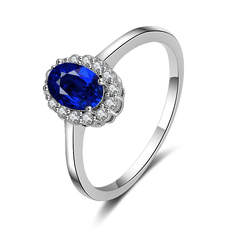 Sterling Silver Gold Plated Oval Cubic Zirconia Sapphire Sliver Rings ...