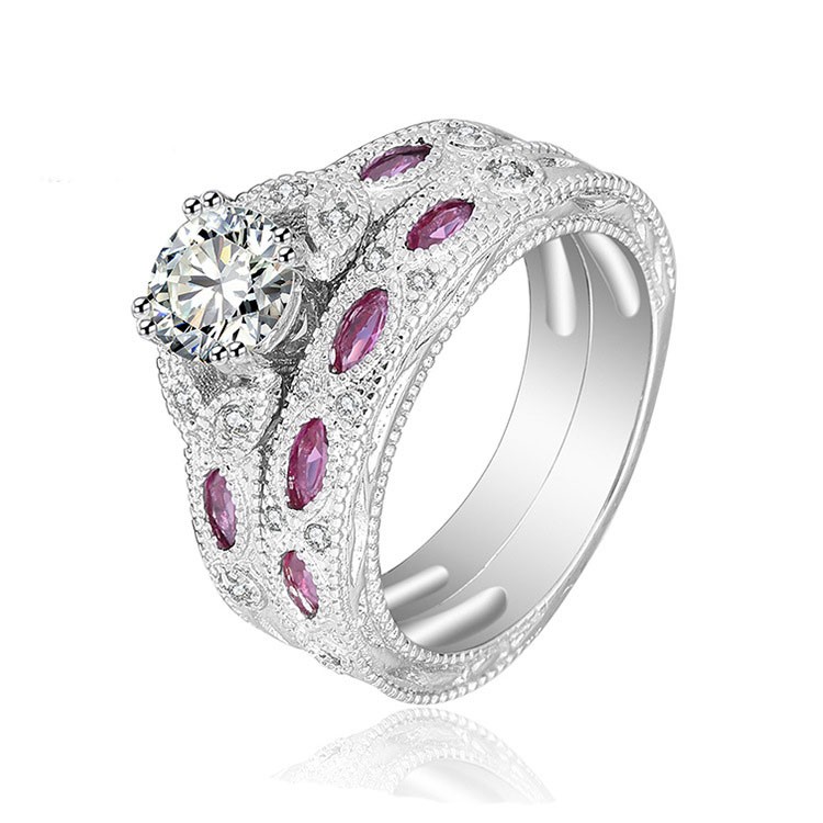 S925 Sterling Silver Round White Sapphire Cz Rings Wedding Sets ...