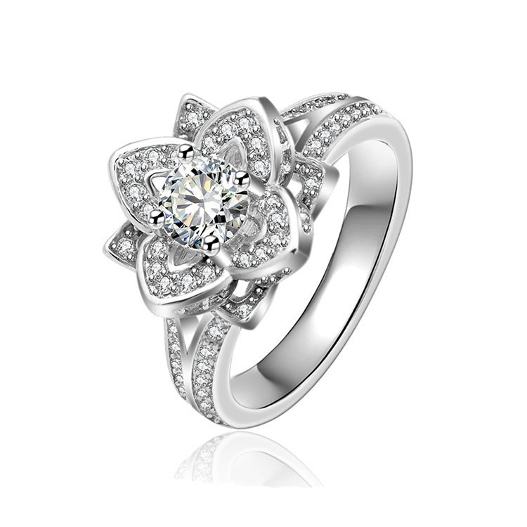 S925 Sterling Silver Platinum Plating Flower Wedding Promise Rings ...