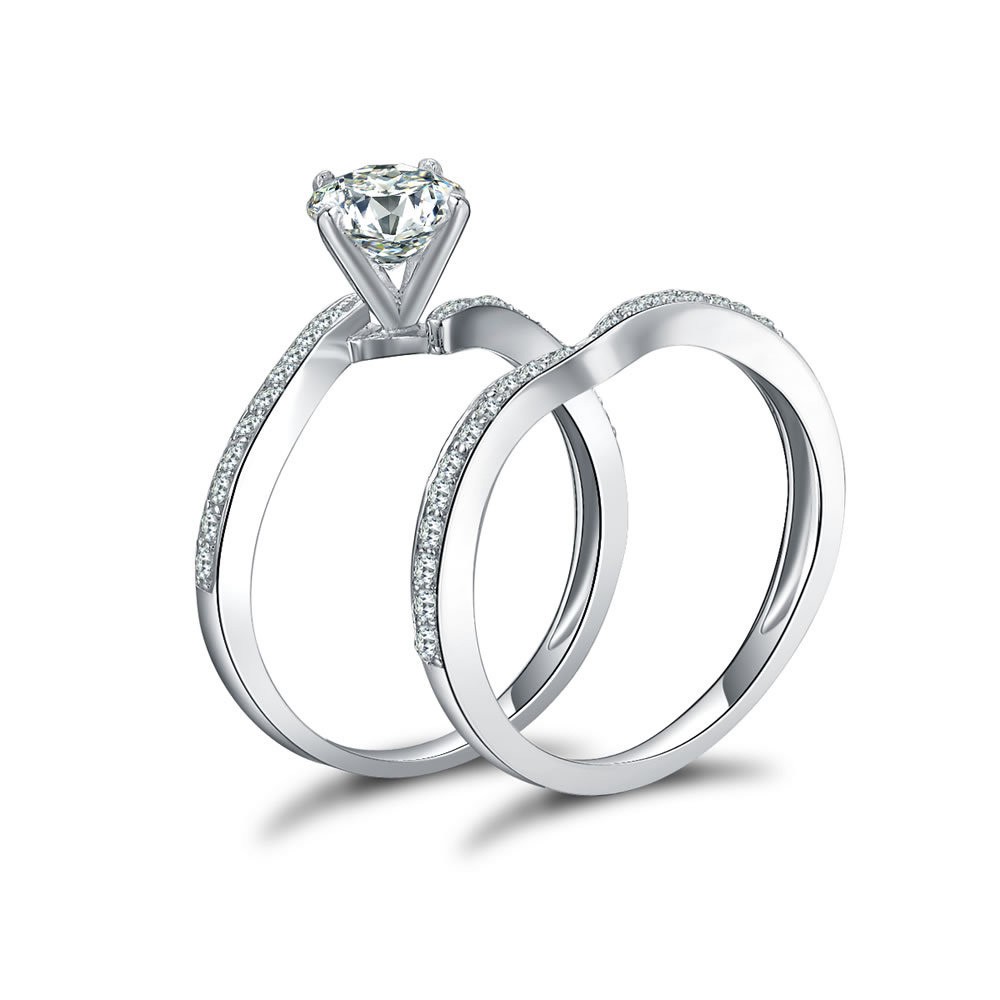 Concise One Carat S925 Sterling Silver Cubic Zirconia Bridal Ring Set ...