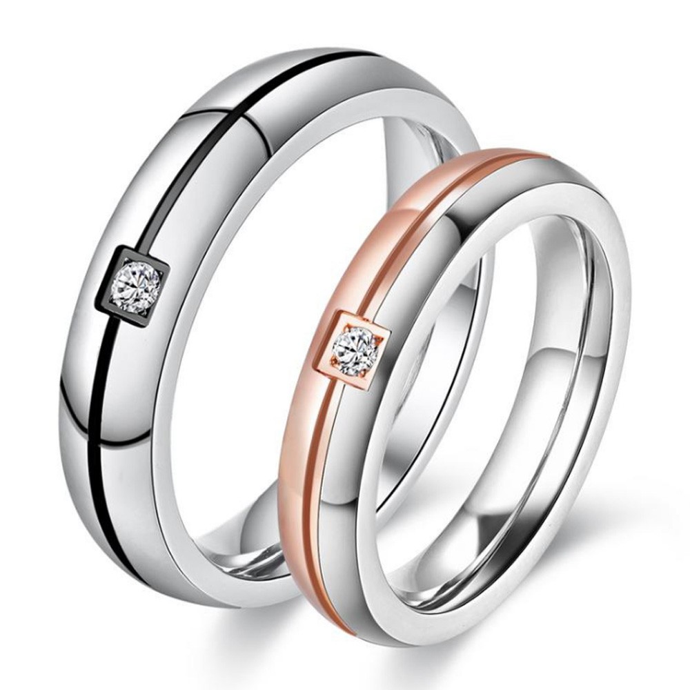 Titanium Silvery Ring For Couples Black and Rose Gold