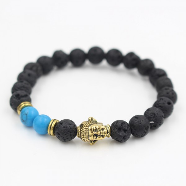 Black Lava & Blue veins with Bronze Buddha Bracelet
