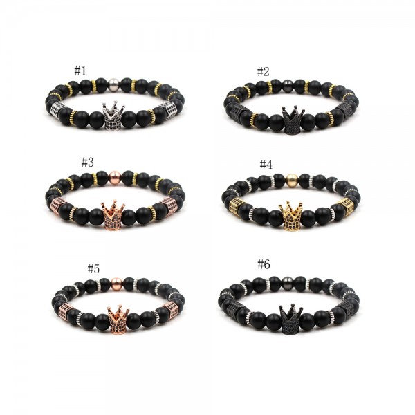 Natural Frosted Stone Crown-Shaped Multicolor Elastic Bracelet
