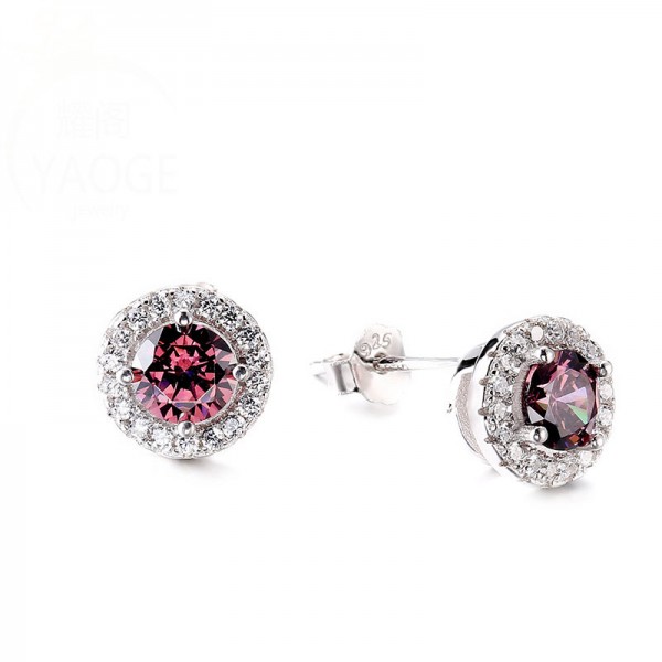 S925 Sterling Silver Fashion Jewelry Red Cubic Zirconia Earrings