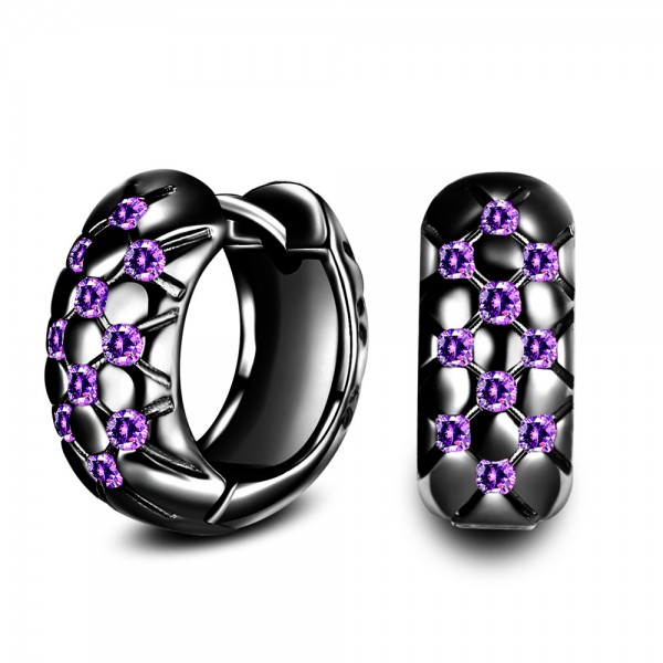 Beautiful S925 Sterling Silver Creative Purple Cubic Zirconia Earrings