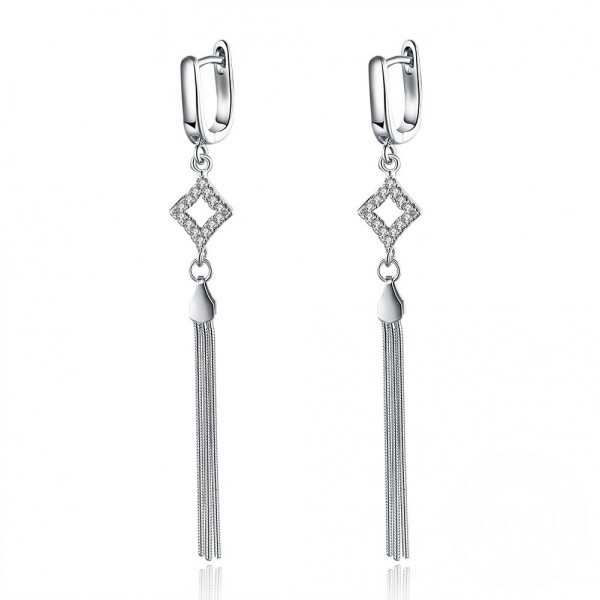 S925 Sterling Silver Exaggerated Rhombus Cubic Zirconia Eardrop