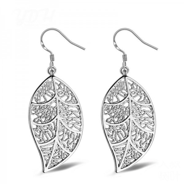 Trendy Alloy Silver Plated Pendent Leaves Earrings