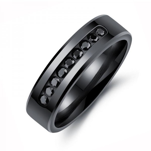 Titanium Black Ring For Men Inlaid Cubic Zirconia Simple and Cool Polish Craft Smooth Design