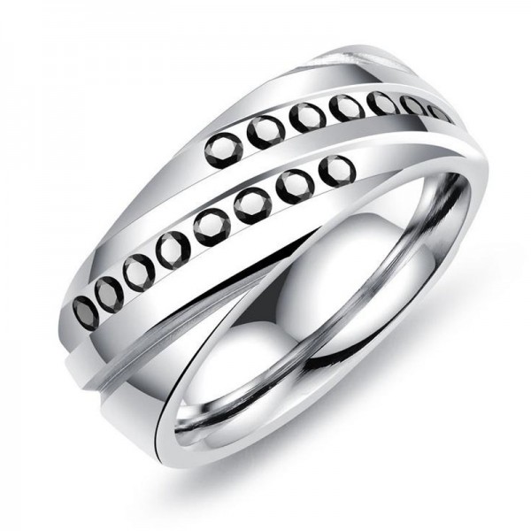 Titanium Silvery Ring For Men Inlaid Cubic Zirconia Fluted Craft Liberality and Fashion Style