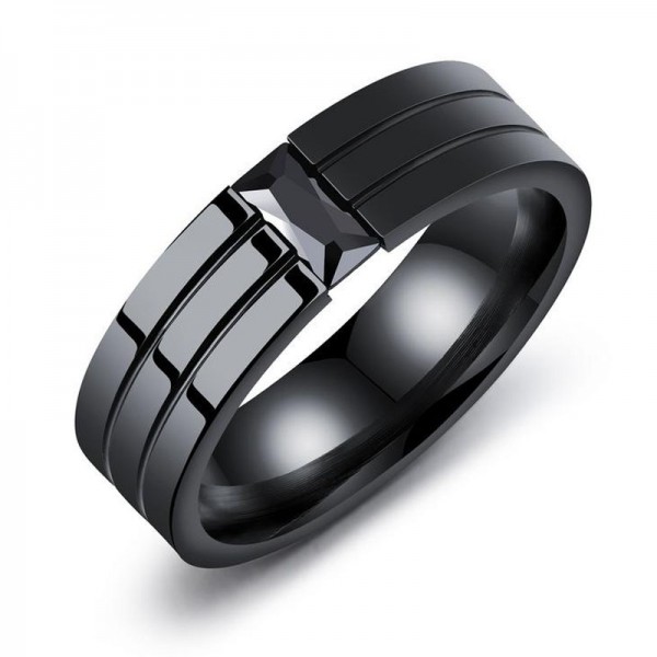 Titanium Black Ring For Men Cool and Fashion Style Polish and Fluted Craft