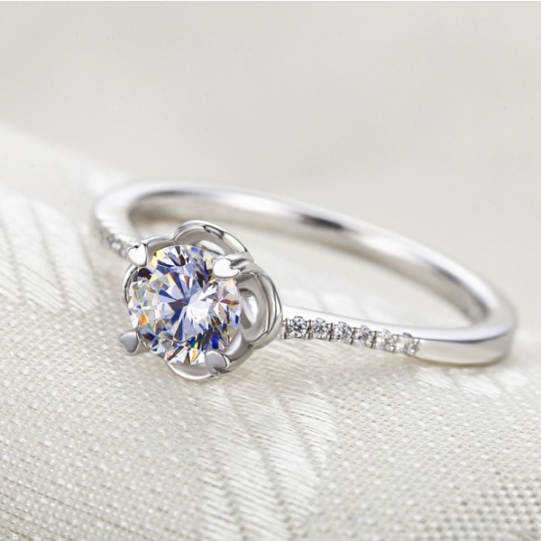 925 Sterling Silver Ring For Women Electroplating Platinum Flower Design Inlaid Diamond Decent