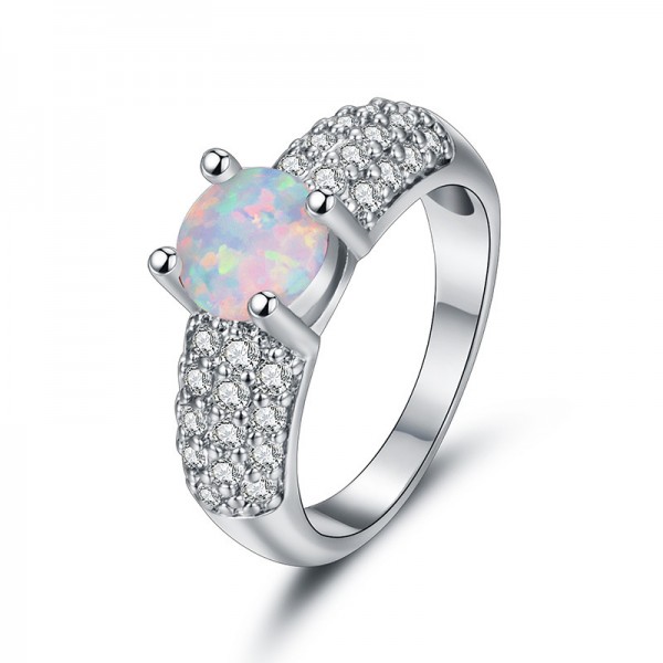 925 Sterling Silver Ring For Women Inlaid Cubic Zirconia and Opal Polish Craft Simple and Fashion