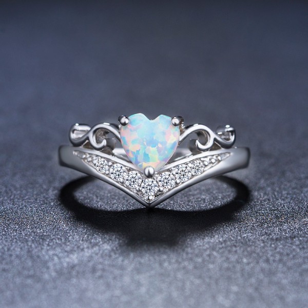 Heart-Shaped Opal Inlaid Zircon Engagement Ring/Promise Ring