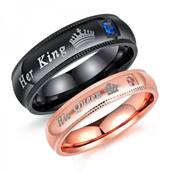 Her King His Queen Titanium Ring Couple Ring Hot Black & Rose Gold