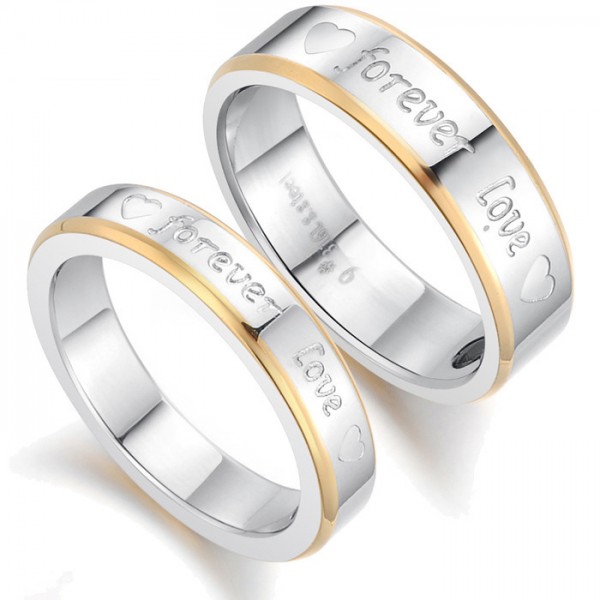 Titanium Silvery Ring For Couples Forever Love 18K Gold-plating Rim Forever Love Engraved Luxury and Liberality