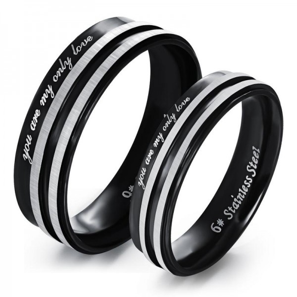 Titanium Black Ring For Couples Silver Rimmed Decoration Only Love Engraved Simple and Cool Style