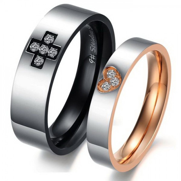 Fashion Cross & Heart Stainless Steel Rings for Women Men Couple Ring