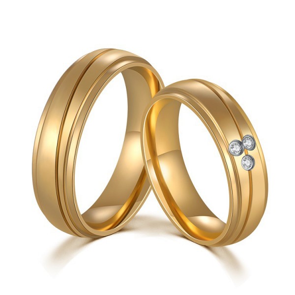 Titanium Luxury Golden Ring For Couples Inlaid Cubic Zirconia