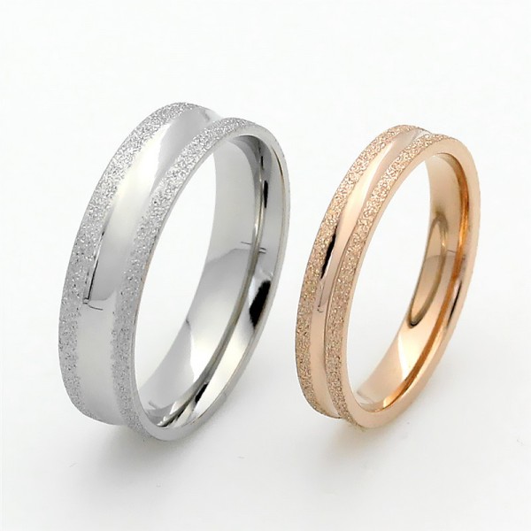 Titanium Silvery and Rose Gold Ring For Couples Decent and Liberality Dull Polish Rim Design