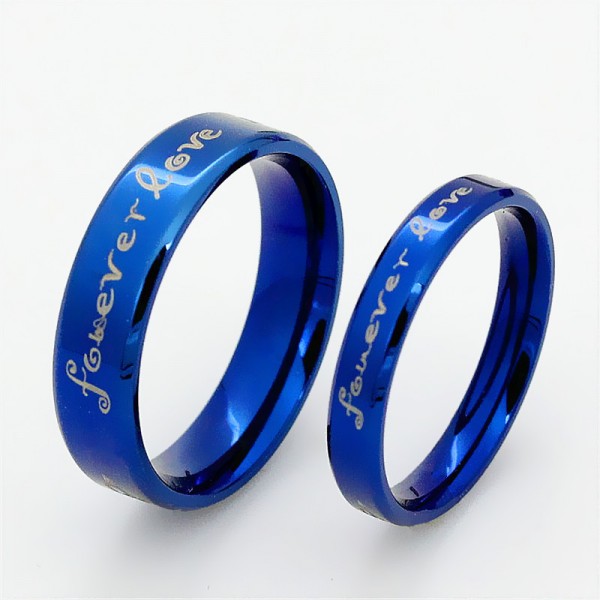 Titanium Blue Ring For Couples Fashion and Cool Forever Love Engraved Polish Craft