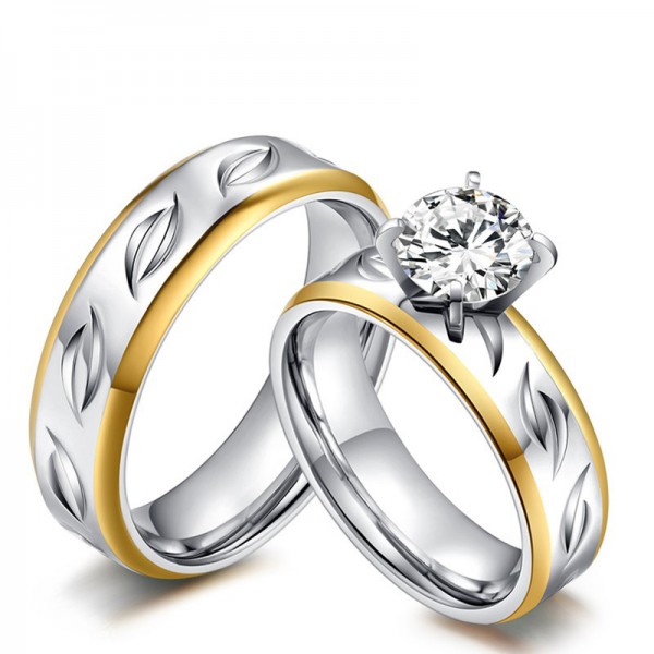 Stylish 3A Zircon Titanium Steel Couple Rings Valentine'S Day Present