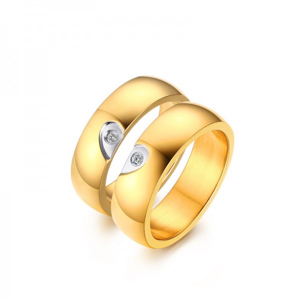 Titanium Golden Ring For Couples Heart Design Inlaid Cubic Zirconia Luxury and Fashion Polish Craft