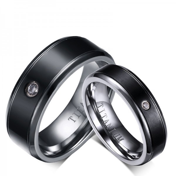 Titanium Black Ring For Couples Inlaid Cubic Zirconia Liberality and Fashion Style Brushed Craft