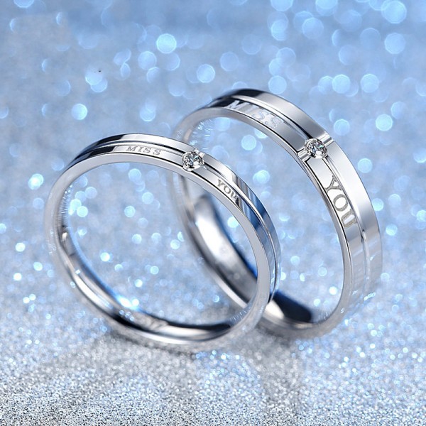 "Miss You" Creative S925 Sterling Silver Inlaid Cubic Zirconia Couple Rings