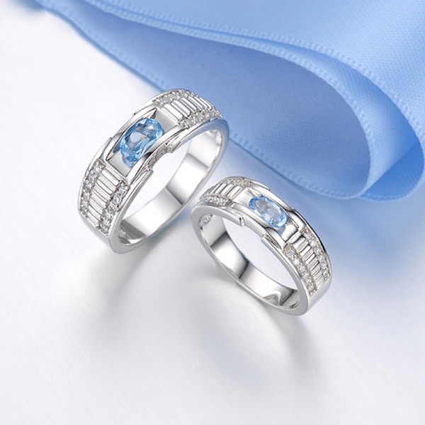 S925 Sterling Silver Inlaid Cubic Zirconia Engraved Original Design Couple Rings