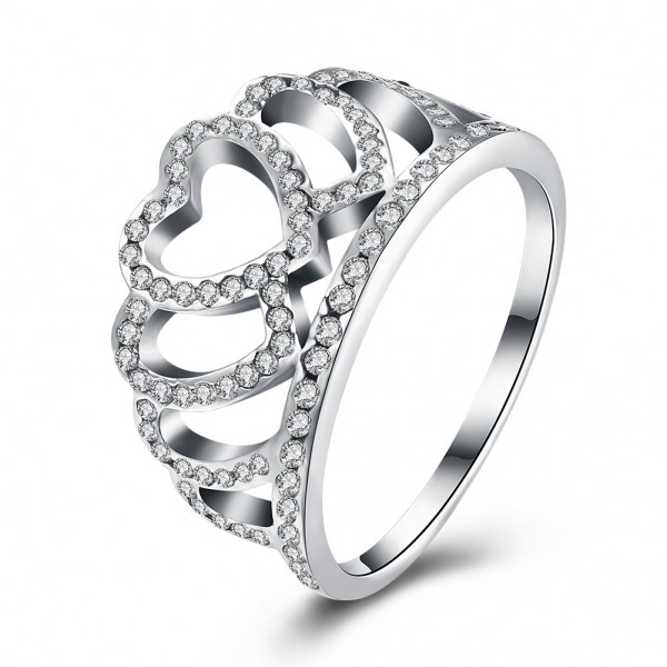 S925 Sterling Silver Ring Women Fashion Crown Diamond Ring
