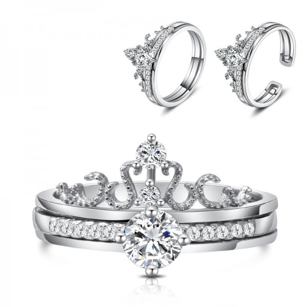 S925 Sterling Silver Creative Crown Diamond Open Ring