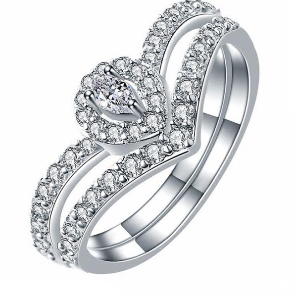Fashionable Micro-Diamond Zircon S925 Sterling Silver Drops Crown Ring