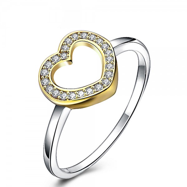 Fashion Sterling Silver Gold Plated Round Cubic Zirconia White Sapphire Sliver Rings