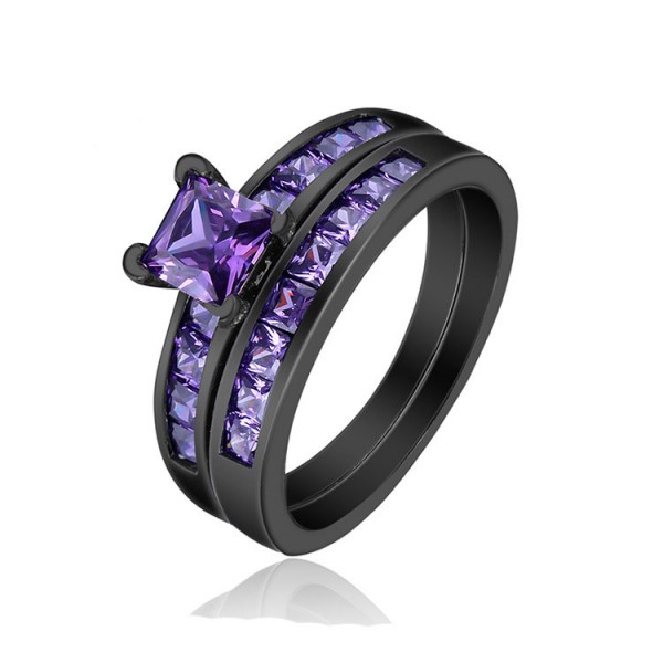 Black Gold Plating S925 Sterling Silver Purple Cz Rings