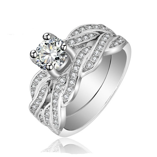 Modern Design White Sapphire Round Cut Wedding Rings