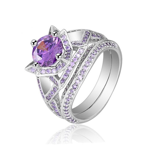 Vogue Purple Cz 925S Flower Design Wedding Promise Rings