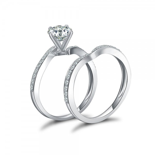 Concise One Carat S925 Sterling Silver Cubic Zirconia Bridal Ring Set