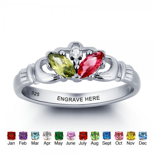 Birthstone Rings Mothers Rings 925 Sterling Silver Personalized Birthstone Family Cubic Zirconia Ring Mother's Day Gift