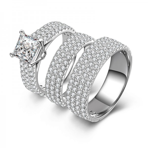 Valentine's Day Gift SONA Diamond 925 Sterling Silver Wedding/Promise Ring Set