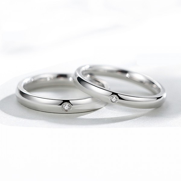 925 Silver Ring For Couples Inlaid Cubic Zirconia Simple and Liberality Style Inner Arc Design 