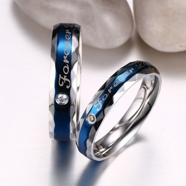 Titanium Blue Ring For Couples Forever Love Engraved Cutting Surface ...