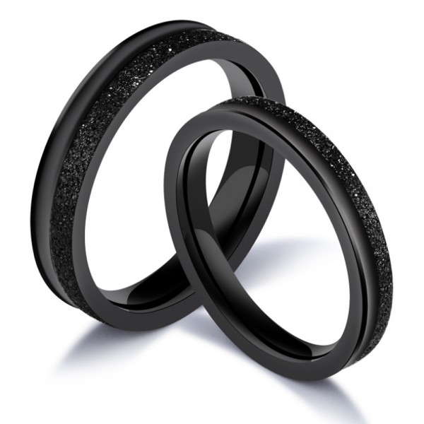 Titanium Black Ring For Couples Half Polish and Half Abravise Blasting Simple and Cool Style