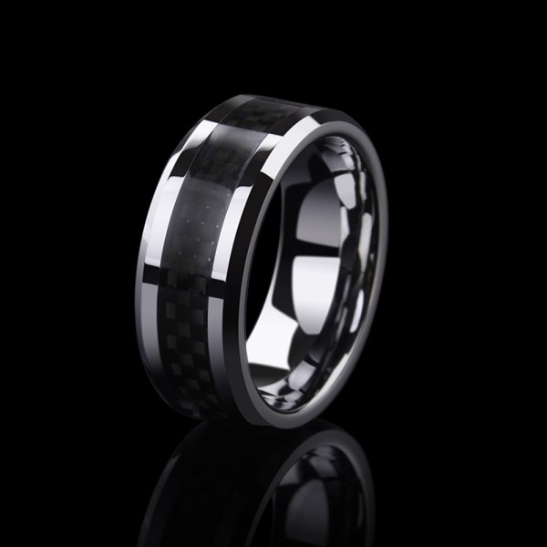 Tungsten Black  Men's Ring Inlaid Carbon Fibre Punk and Rock Style 