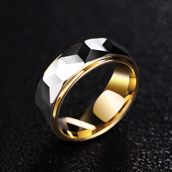Tungsten Men's Ring Polygon Design Shining Simple and Vogue Style Cutting and Polish Craft