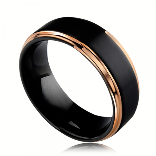 Tungsten Men's Black Ring Golden Bordure Simple and Vogue For Business Elite